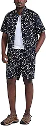 Conjunto de 2 peças de camisa e short masculino tropical floral com botões