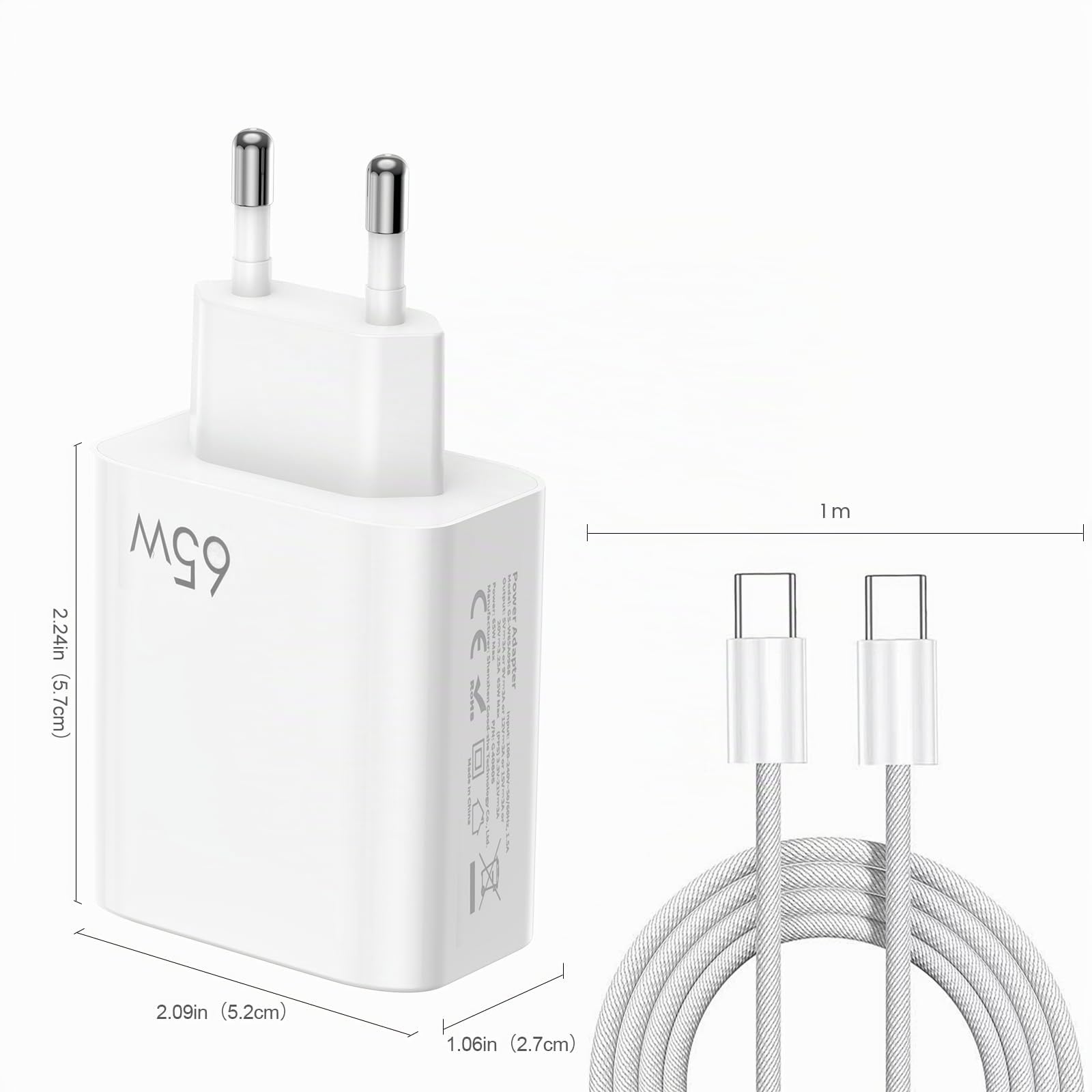 FPVtosky Caricatore USB-C da 65W Con Ricarica Rapida, Tecnologia GaN - Compatibile Con DJI Lito X1/NEO/Mini 5 Pro/4Pro/4K/Air 3S/Avata 2/Avata 360, Osmo Pocket 3/Pocket 4, Cavo C a C Incluso (Bianco)
