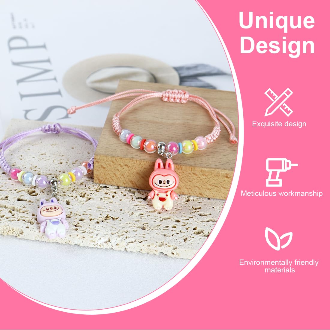 Bracelets tressés réglables cartoon mignon pour filles enfants