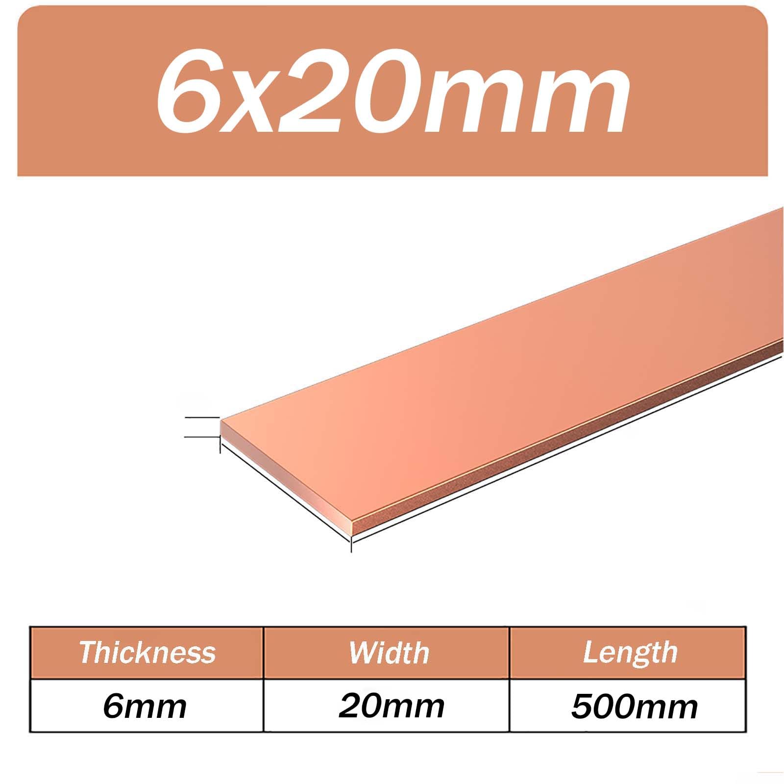 CXGBQSJ Copper Flat Bar Copper Strip Length 500mm Easy to Cut Shape for Crafting and Metalworking Home Industrial Projects,6x20mm