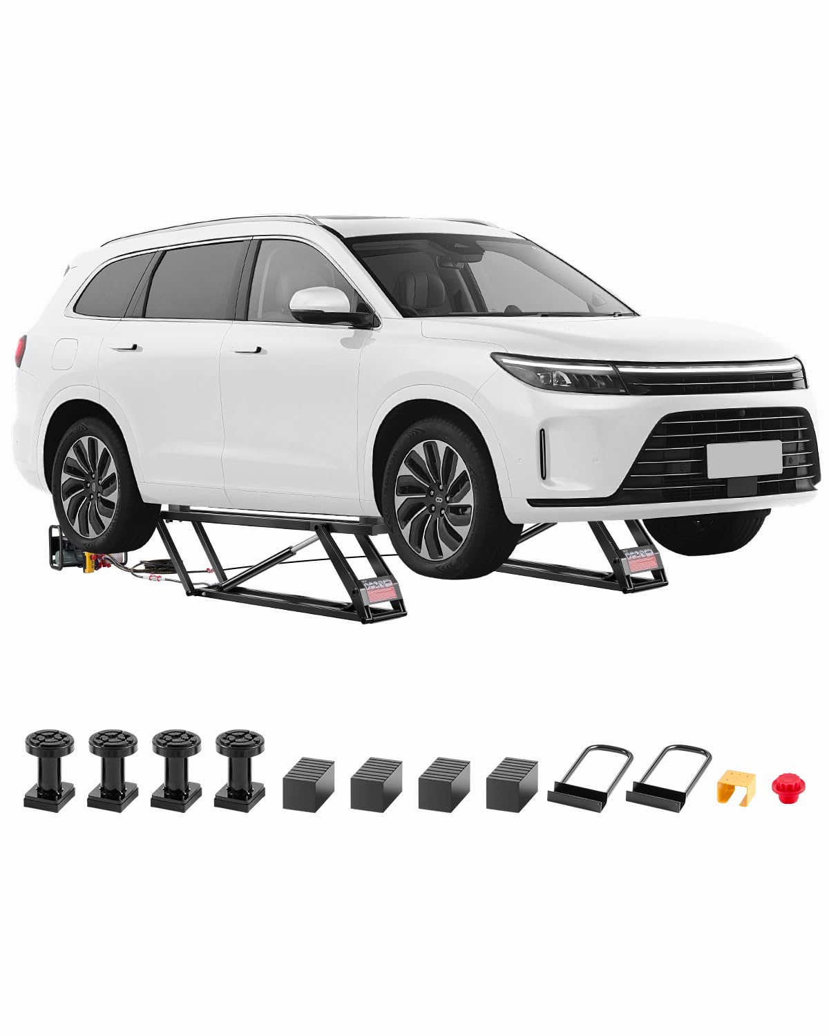 VEVOR Pont Élévateur Capacité 3175,1 kg, Lève-Voitures Réglable sur 3 Niveaux, Hauteur de Levage de 74,8 cm, avec Télécommande, Verrouillage Automatique, 4 Patins en Caoutchouc et 4 Colonnes, Garage