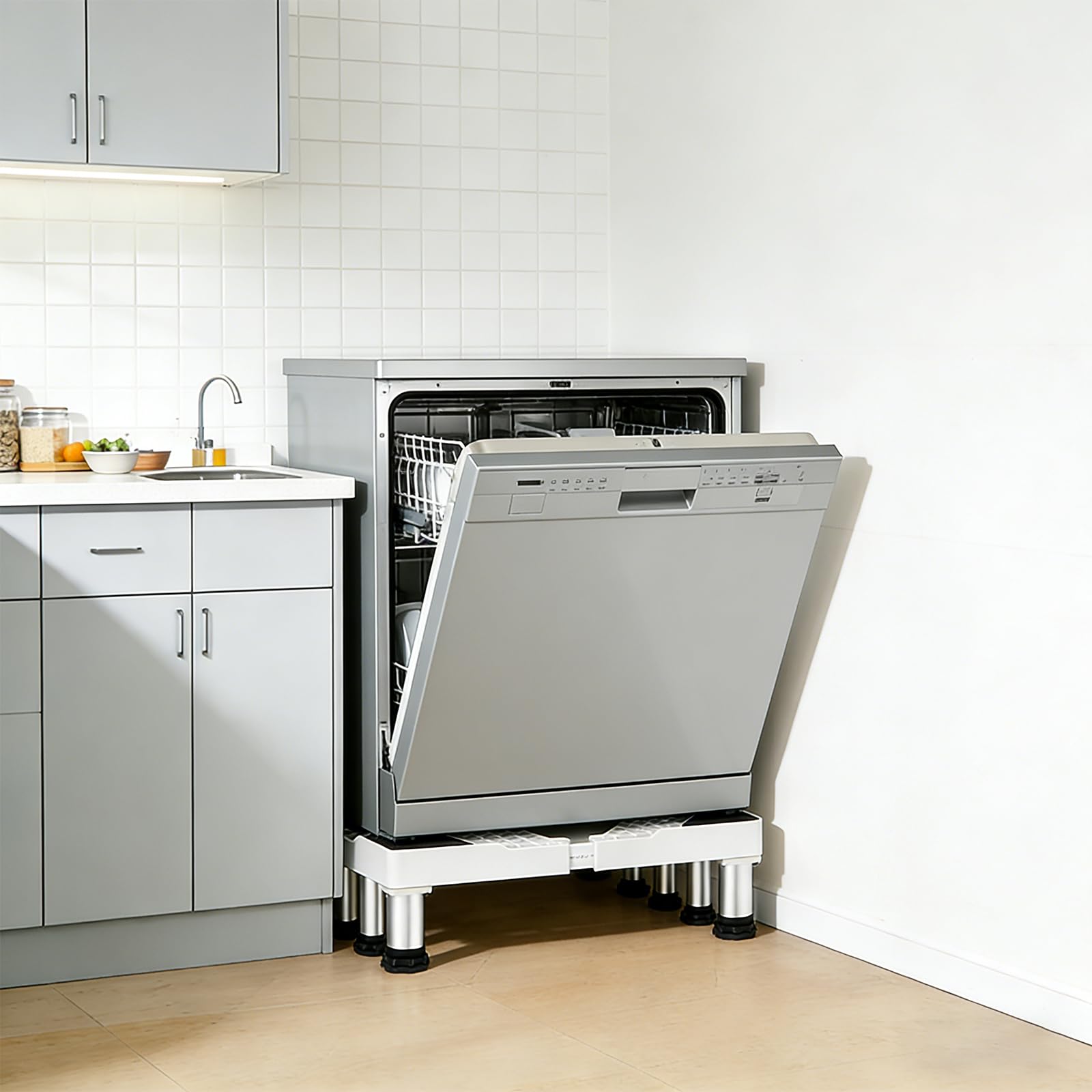 Base Regolabile per lavastoviglie Altezza 19-22 cm Base Frigorifero Supporto Lavatrice Regolabile con 8 Piedini Carico Massimo di 200 kg per congelatore Armadio da Cucina-Bianco