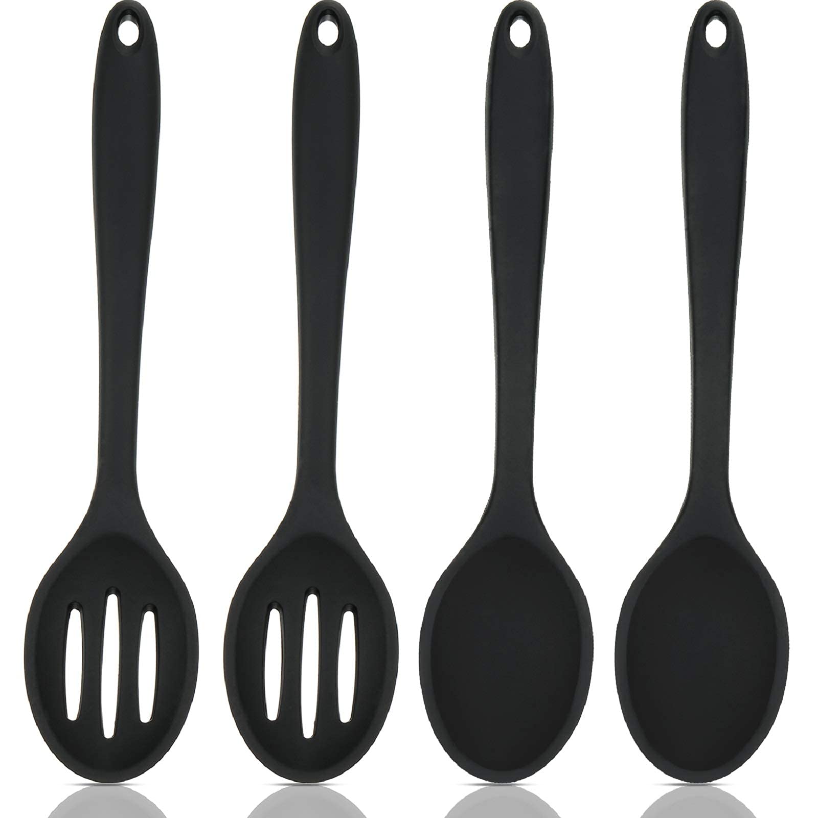 Photo 1 of 4 Pieces Silicone Cooking Spoons Set Silicone Serving Spoon Silicone Nonstick Mixing Spoons Slotted Spoons Large Nonstick Heat Resistant Spoons for Kitchen Cooking Bake Stir Draining Tool (Black)