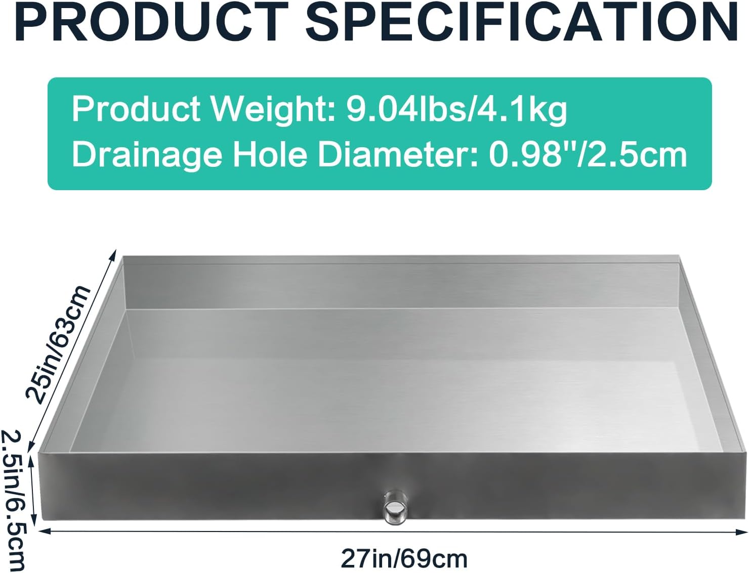 27" x 25" Stainless Steel Washer and Dryer Drain Pan