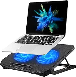 Suporte Para Notebook Com Cooler Duplo Silencioso Com 8 Níveis de Ajuste Ergonômico, Saída USB Adicional e Iluminação Interna Base Para Notebook de Até 17 Polegadas