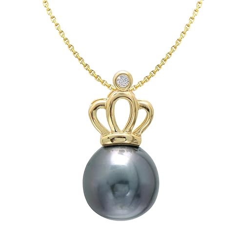 Cultured Tahitian Black Pearl Sterling Silver Crown Pendant Necklace