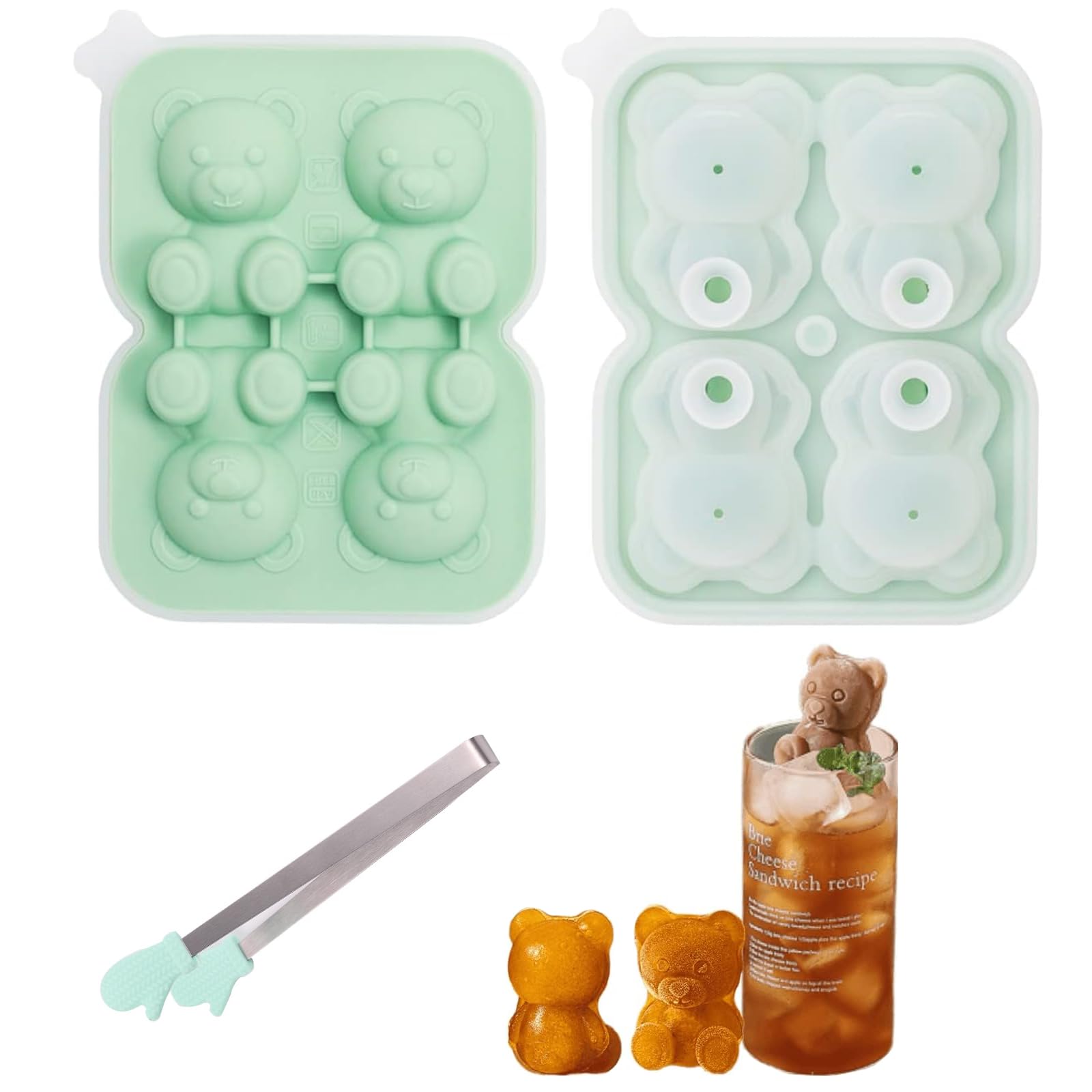 LBINYLING Stampo Per Cubetti Di Ghiaccio In Silicone A Forma Di Gatto 3D - 4 Pezzi Con Coperchio E Imbuto, Per Cocktail E Whisky - 4