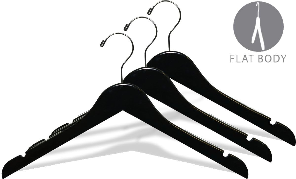 Flash Deals - 50% OFF The Great American Hanger Company Petite Black Wooden Top Hanger with Non-Slip Shoulder Grips, Box of 25 Space Saving 15.5 Inch Hangers with Chrome Swivel Hook & Notches