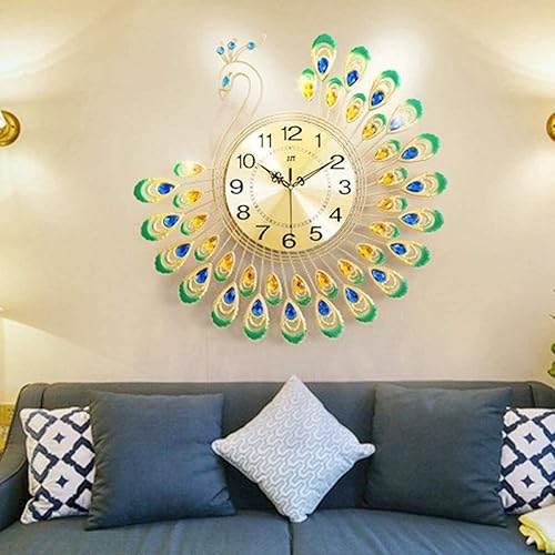 Miniatura 2 de VIXPET Reloj de pared de pavo real, reloj de pared de pavo real, cristal 3D, forma de pavo real, sin tictac, reloj silencioso para sala de estar,