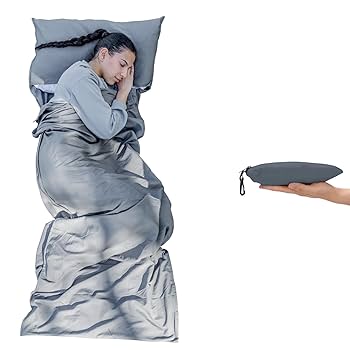 Sleeping Bag Liner 210 X 70 Cm, Portable Lightweight Travel Sheet Camping Sleep Bag With Pillow Pockets For Business Hiking Mountain Climbing Home Camping Bed Bag Hostels Picnic Trains Blue