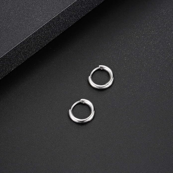 Image of stainless steel hoop earrings 10mm Hypoallergenic Huggie Earrings Small Hoop Sliver Sleeper Earrings For Women Men