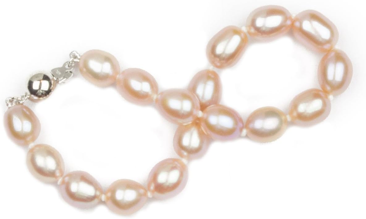 HinsonGayle AAA 8-8.5mm Oval Freshwater Cultured Pearl Bracelet 7.5 inch-Sterling Silver