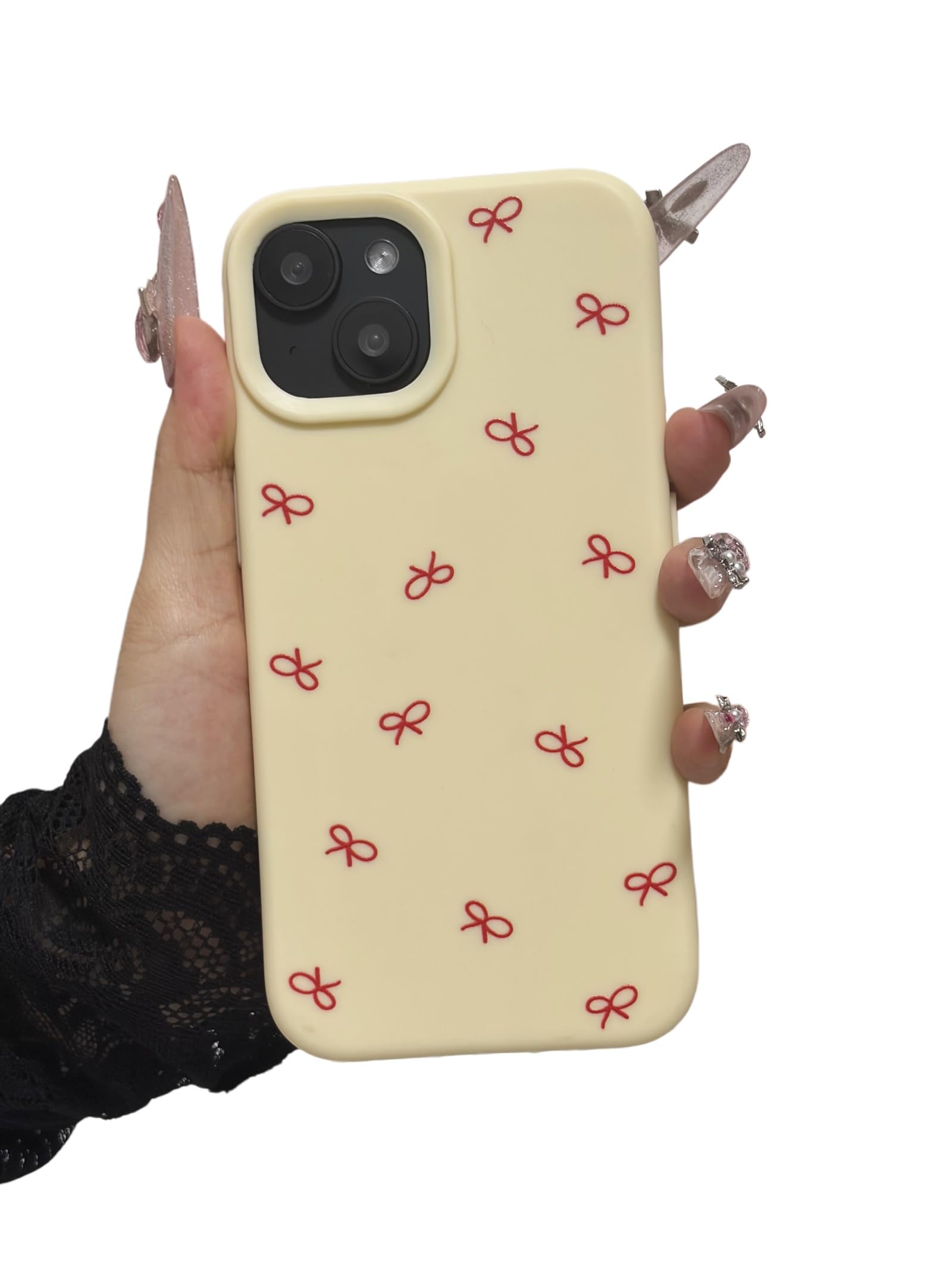 Coque iPhone 15 ruban nœud, l'accessoire esthétique jaune pour vos sorties - 8