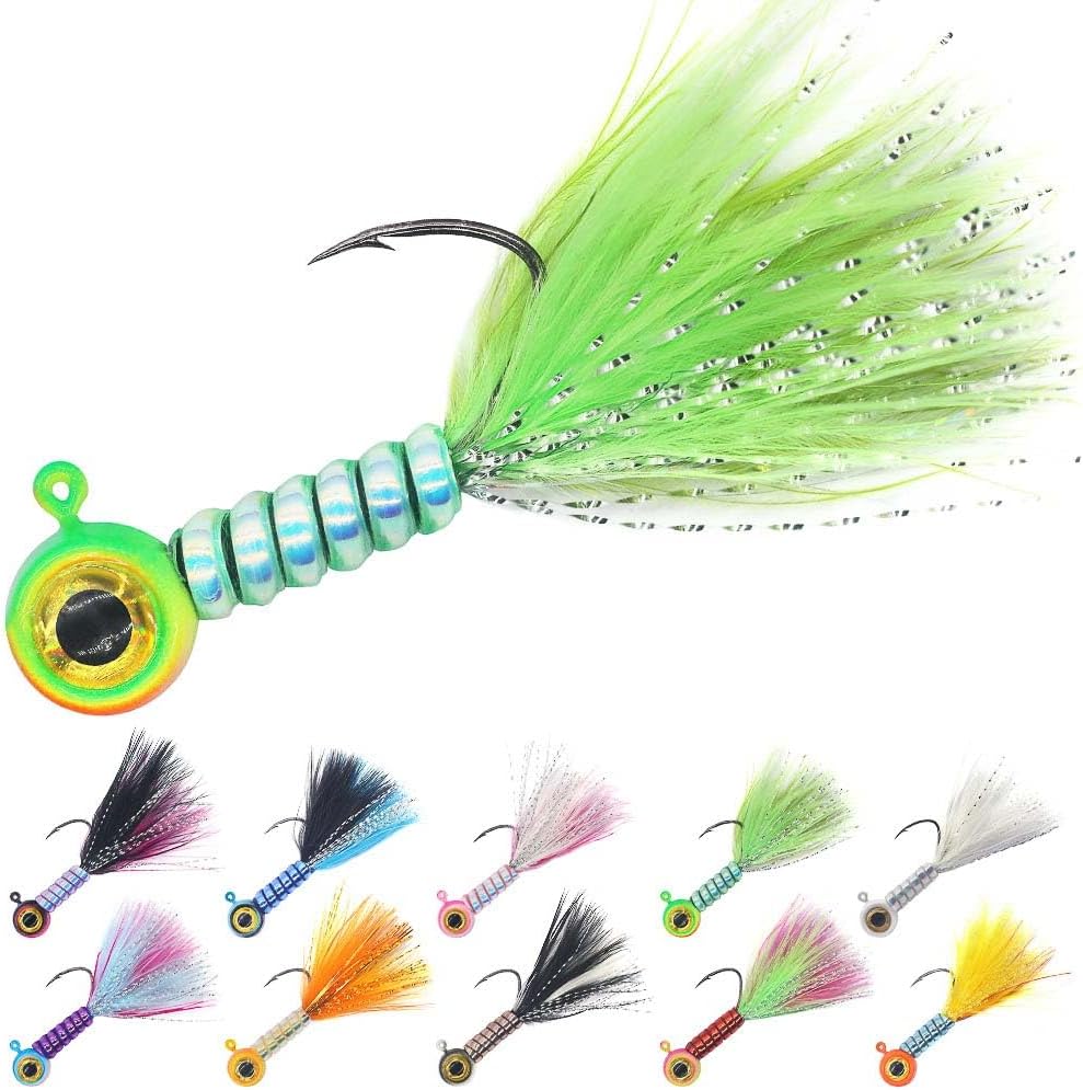 LURELINK-Crappie-Jigs-Marabou-Hair-Jigs-for-Crappie-Fishing-baits-and-Lures kit Panfish Trout 1/8 1/16 1/32 oz