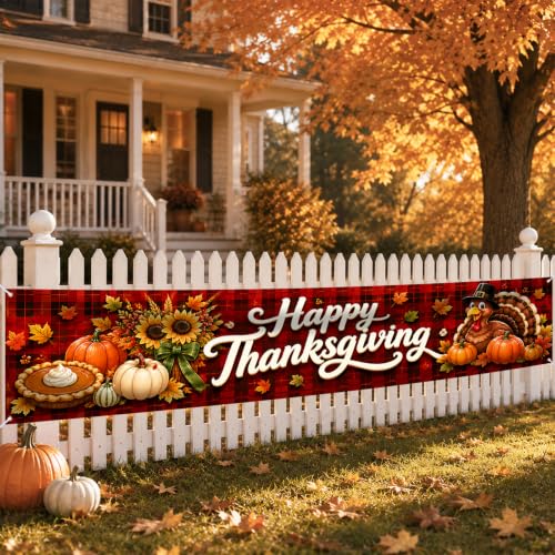 Image of Nuxovilar Happy Thanksgiving Banner,118.1 inchx19.68 inch Polyester