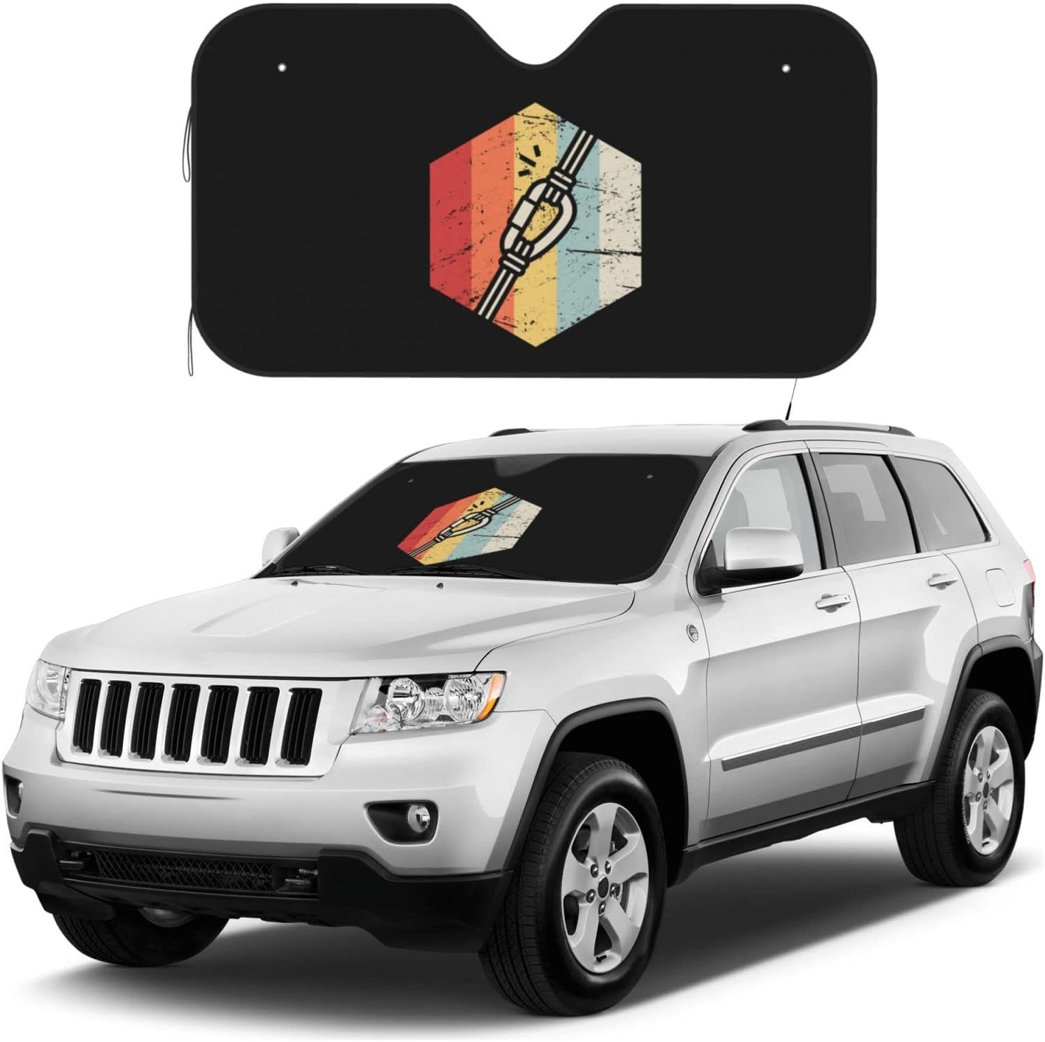 Retro Vintage 70s Rock Climbing Icon Car Windshield Sun Shade Keep Your Vehicle Cool, for SUV Cars Trucks Universal Sun Shade