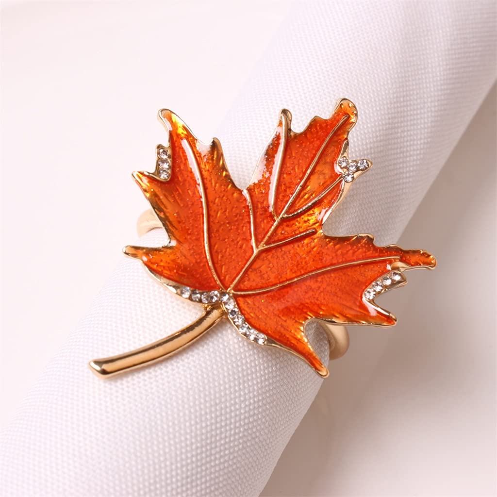 Servilletero con Forma de Hoja de Arce Naranja y Hebilla para decoración de Mesa de Boda, Fiesta o Cena (Talla única B)
