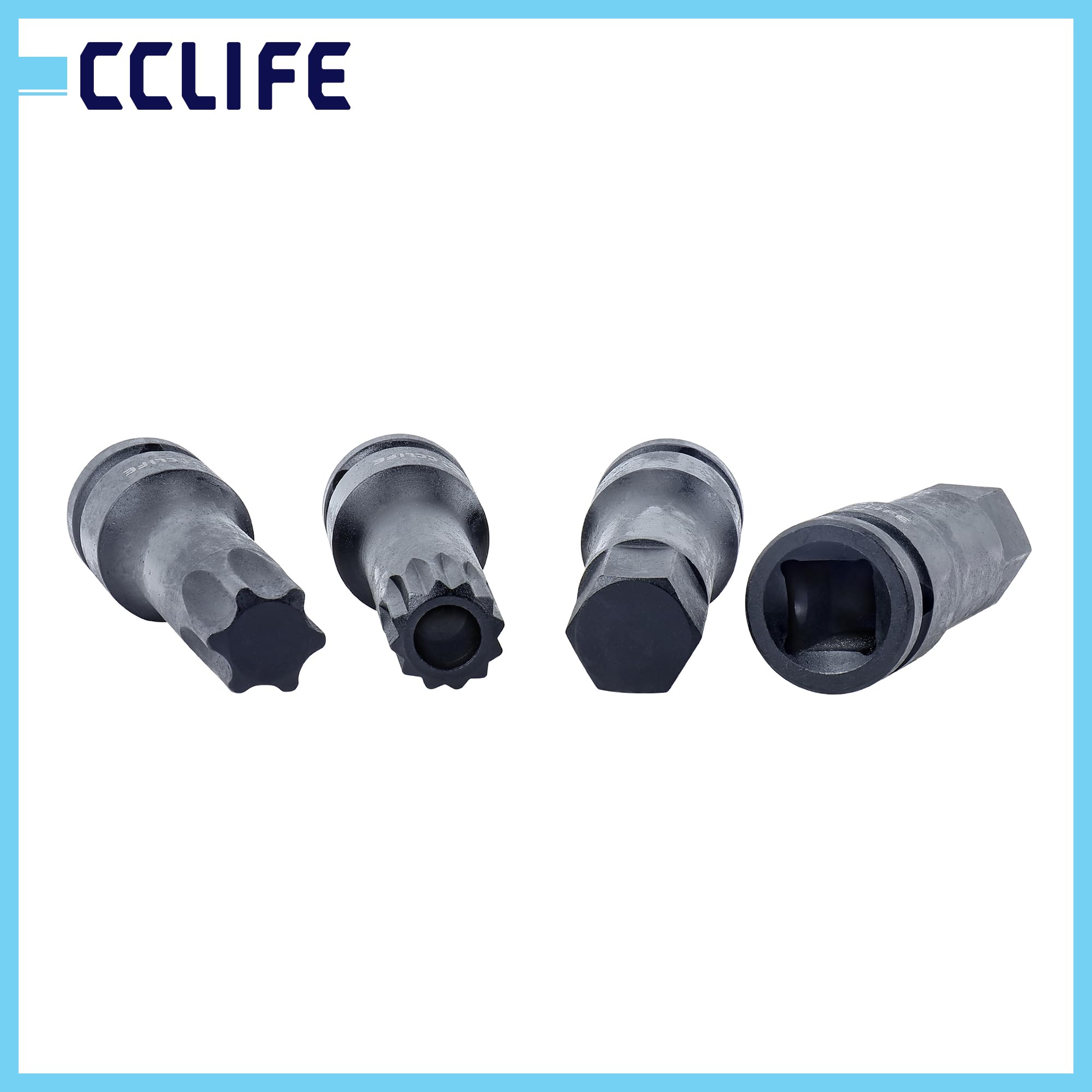 CCLIFE Wkrętarka udarowa zestaw bitów 1/2" Torx z łbem sześciokątnym Spline26-częściowy CR-MO | Zestaw kluczy nasadowych z profilami Torx, gniazdem sześciokątnym i profilami splajnowymi do pojazdów i prac warsztatowych