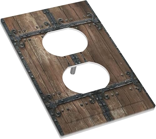 Miniatura 3 de Cubiertas decorativas de salida retro de madera marrón occidental puerta de granero impresa 1 cuadrilla placa de pared receptáculo dúplex