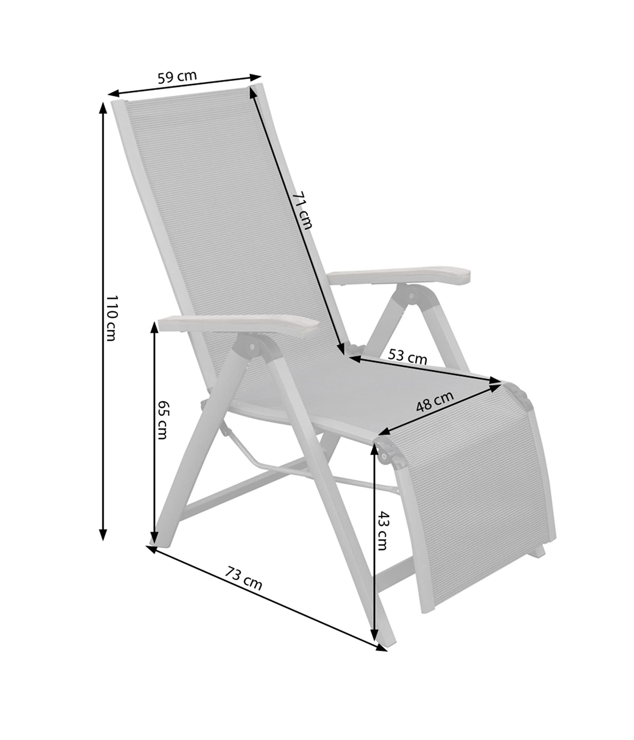 Dehner Fauteuil Relax Colmar, Pliable, env. 110 x 59 x 73 cm, Textile/Aluminium/Bois de Teck FSC, Anthracite