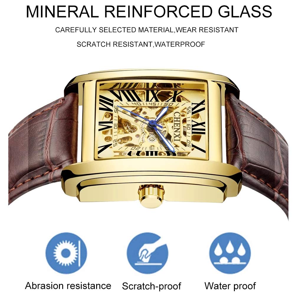 MASTOP Reloj de pulsera analógico para hombre, de piel, impermeable, con diseño de esqueleto Tourbillon