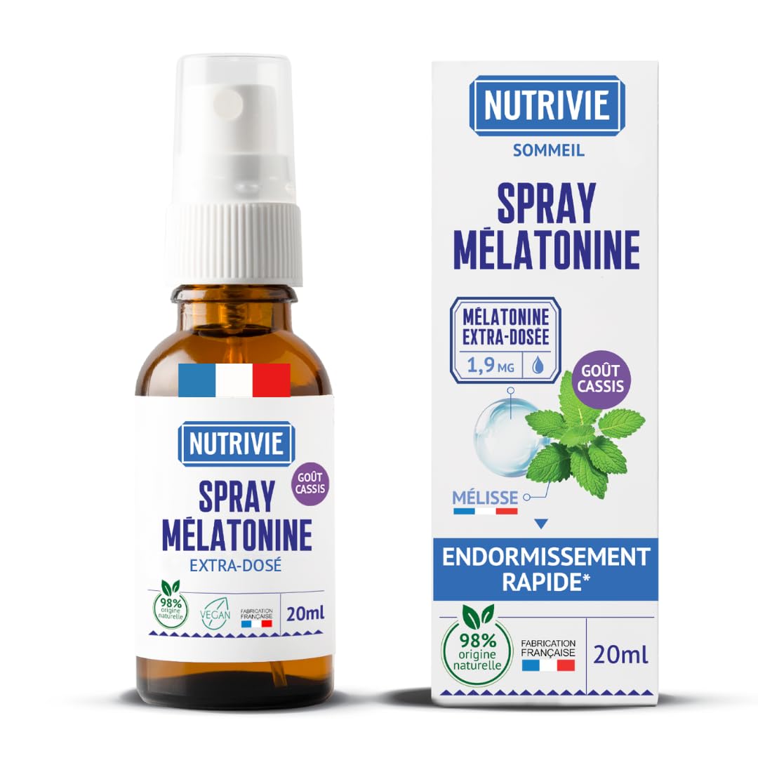 Mélatonine Nutrivie 1,9 mg Spray - Dormir Rapidement & Améliorer le Sommeil - Enrichi en Mélisse Française - Effet Imméd