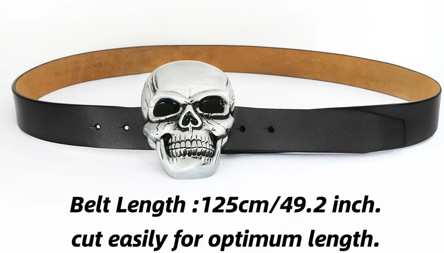 Men's Skull Head Buckle Leather Belt Waist Band, Jeans Decorative Punk Belt - Image 5