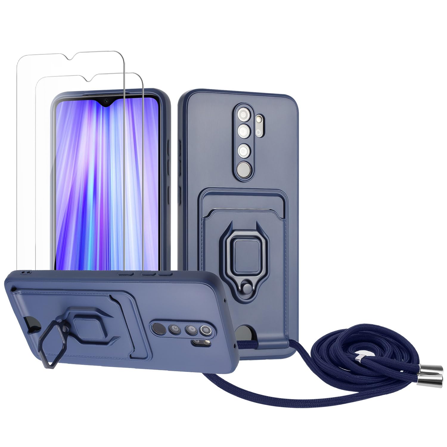 Zallagre Funda con Cuerda Compatible con Redmi Note 13 Pro 5G,[2 Packs Cristal Templado],Ranura para Tarjetas,Cubierta de Cámara Deslizante Proteger,360 Anillo Soporte-Morado — view 49