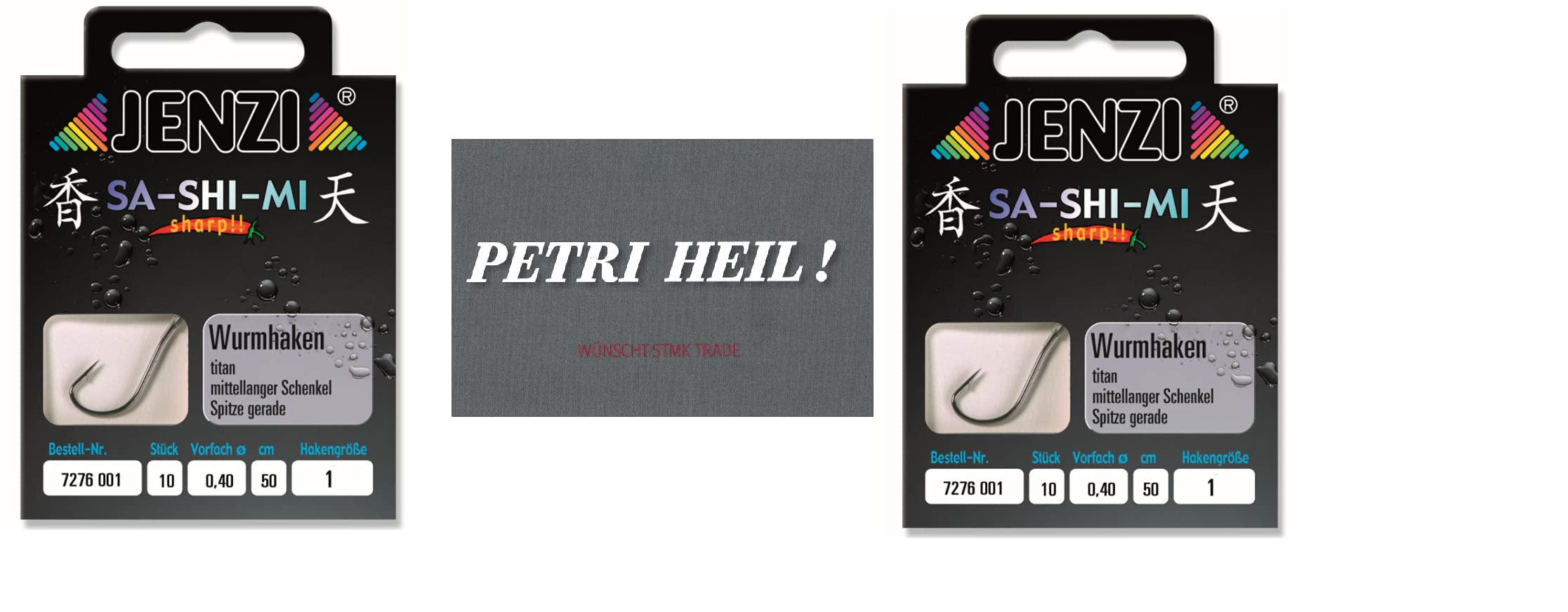 Set # 2 Packs (20 Pieces) Worm Hooks by Jenzi, Ready Tied Hook Size 1, 50 cm + Free Petri Heil! Sticker, silver, Hakengröße 1 - Image 2