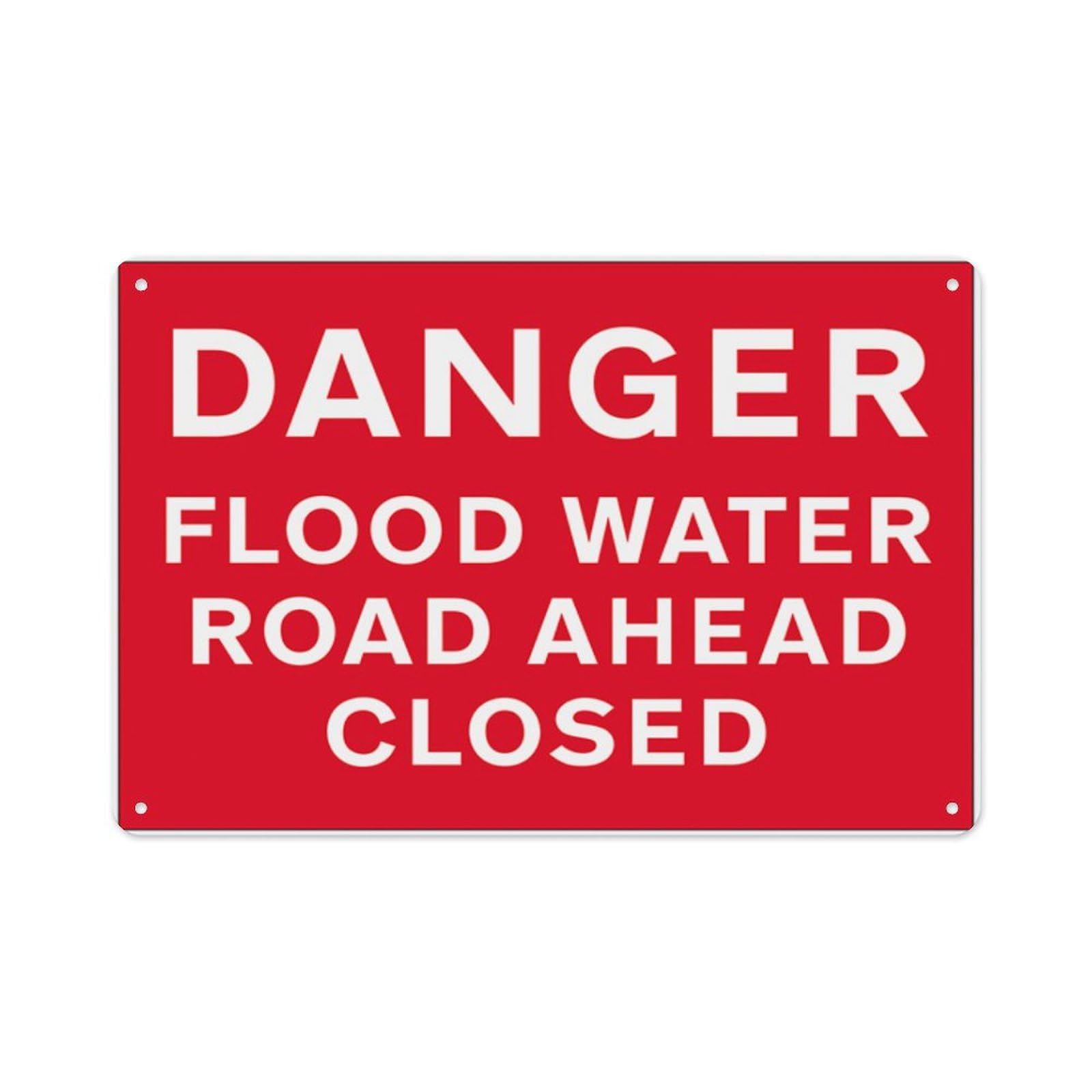 peiyeety Danger Flood Water Road Ahead Closed Aluminum Tin Warning Signs For Home Outdoor Garden 8X12 Inches