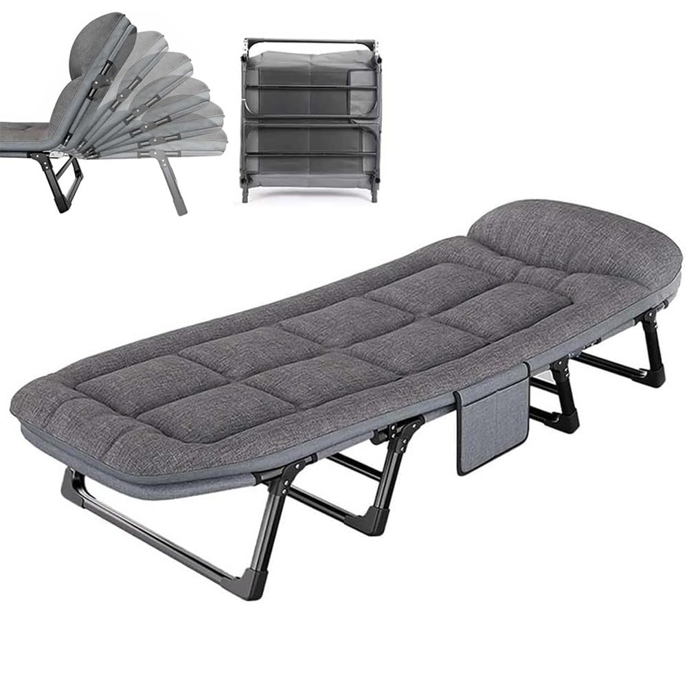 Gziztx Folding Camping Bed, Portable Camping Bed for Adults, Folding Bed with 6-Position Adjustable Backrest, 180×60×30cm, Camp Bed for Travel, Office, Beach, Garden
