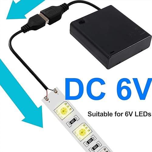 Miniatura 10 de 4 soportes de batería AA, 2 cajas de batería de 1.5 V con cable USB, interruptor de encendidoapagado para relojes de pared, radio, juguetes para