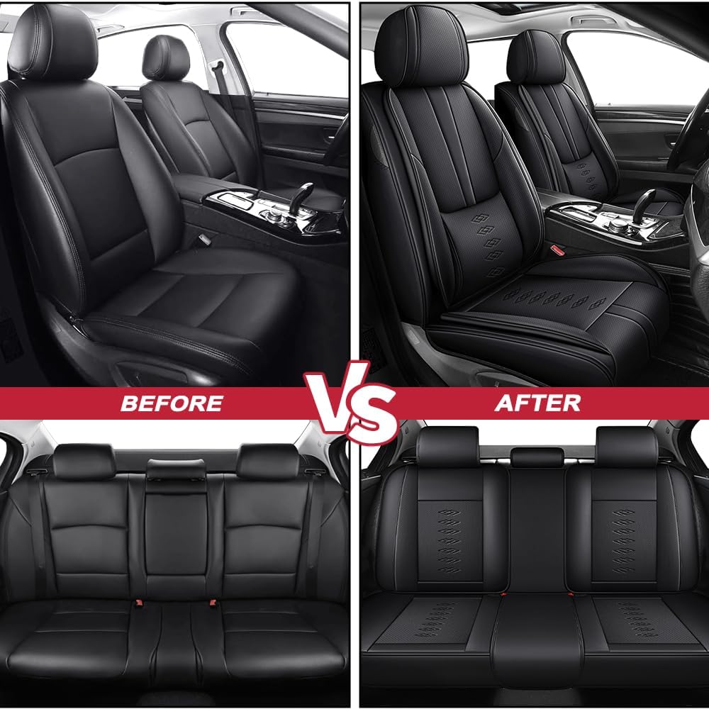 Car Seat Covers for Chrysler Sebring 1997-2010,Waterproof Leather Seat Covers 5-Seats Luxury,Interior Accessories with Airbag,Automobile Seat Cover Sets for Sebring(Black)