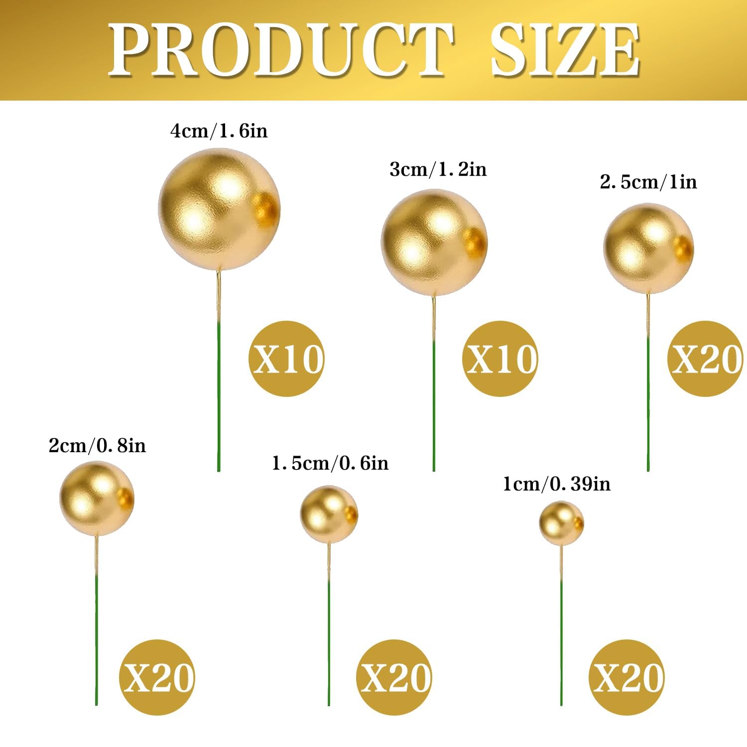 100-Piece Assorted Gold Foam Cake Decorations - Elegant Metallic Toppers for Desserts Parties, and DIY Crafts - Image 2