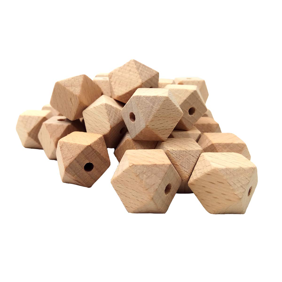 Alenybeby 50pcs Beech Wood Beads 16mm Natural Unfinished Hexagon Wooden Loose Spacer Beads for Craft Making Decorations DIY handicrafts