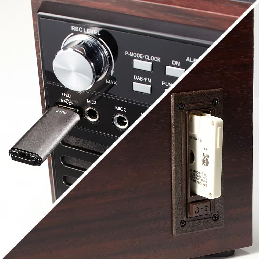 EUROtops Impianto musicale DAB+ con masterizzatore CD, giradischi e cassette | Bluetooth, registrazione USB, impianto compatto con 2 unità CD, impianto stereo, telecomando, grande display, impianto Hi-Fi