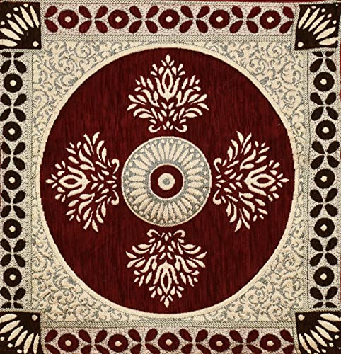 Image of Printed Chenille Velvet Diwan Set - 8 Pieces (1 Single Bedsheet, 5 Cushion Covers, 2 Bolster Covers), Printed Velvet Fabric Cover Set Soft for Living Room & Bedroom (8 Pieces, Maroon)
