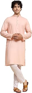 Men's Pure Cotton Solid Kurta Pajama Set Mandarin Collar Daily Wear Casu...