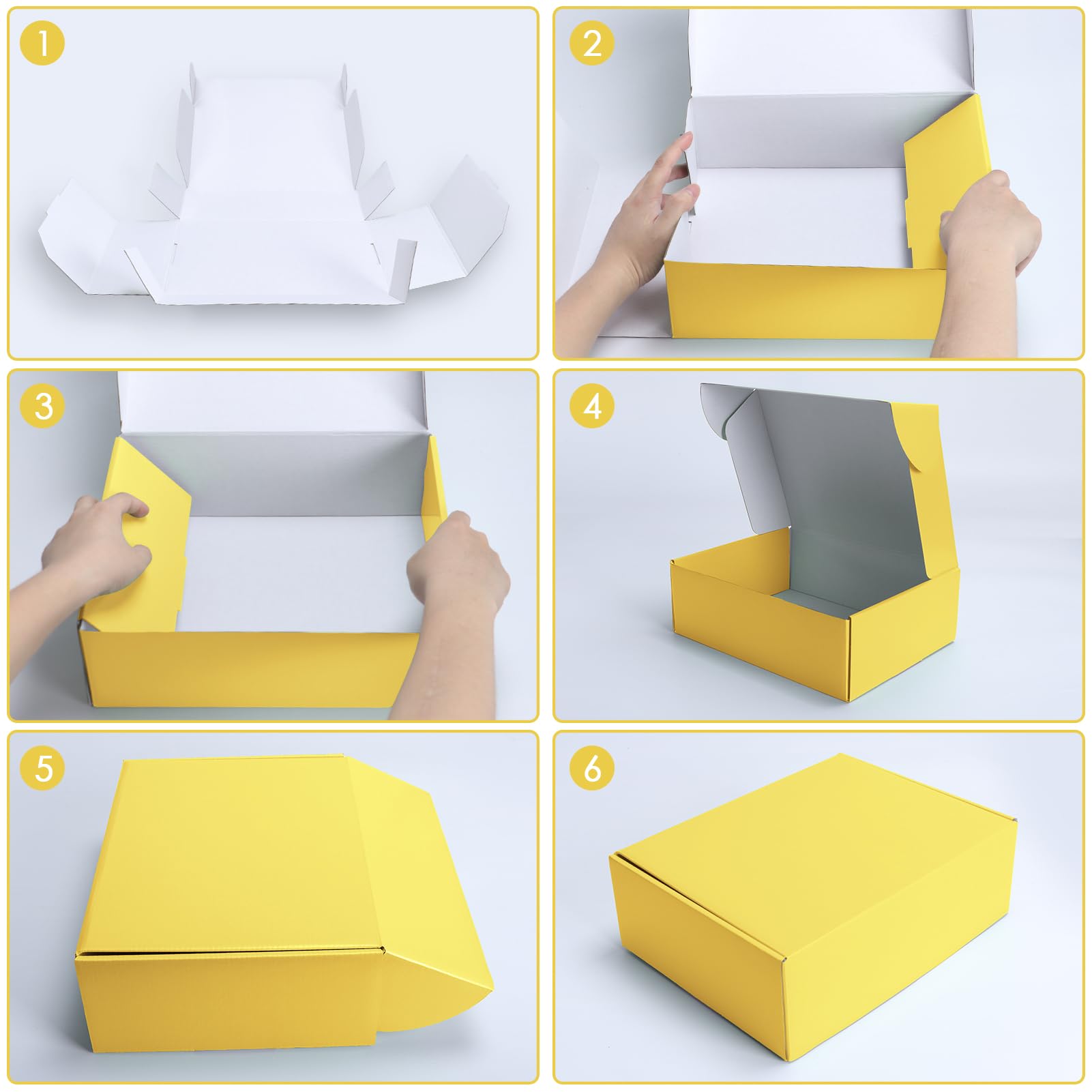PHAREGE Cajas de envío de regalo de 12 x 9 x 4 pulgadas, paquete de 20 cajas de correo amarillas con pestaña para embalaje de pequeñas empresas, cajas de cartón medianas para envolver regalos