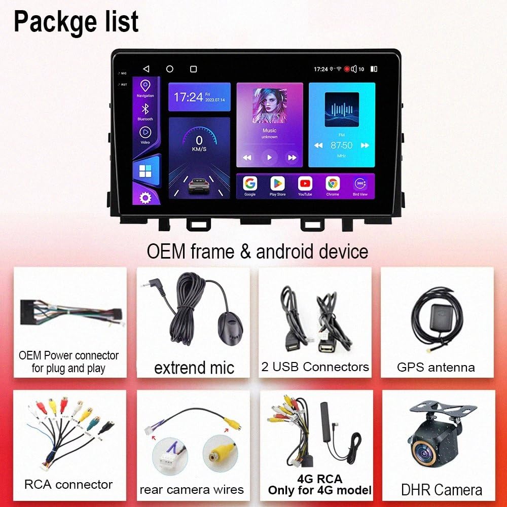 Radio Macchina Touch Screen per KIA RIO Stonic YB 2016-2020 Wireless Carplay Android Auto Stereo Auto Bluetooth Ips con Pantalla Táctil con Gps, 4 Nucleo 1G+32G