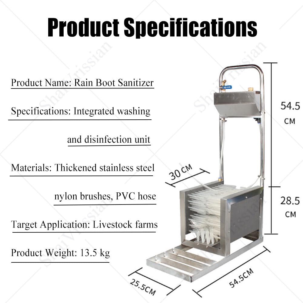 Pulitore Stivali Agricoli con Spazzole su 3 Lati | Pistola a Spruzzo,Spazzole Rigide,Acciaio Inox,Rimuove Fango,Sporco E Neve,Allevamento,Ranch,Fattoria