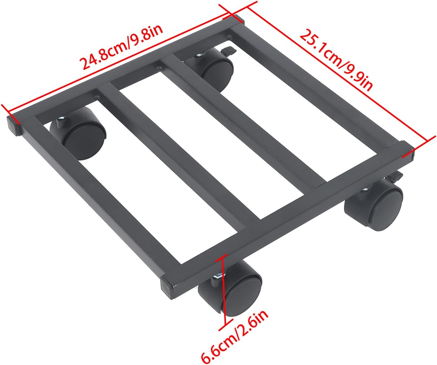 findmall 10 Inch Lockable Wheels Plant Caddy 3 Pack Black Large Metal Square Planter Dolly Pot Mover Rollers Indoor Outdoor 150 Pounds Capacity