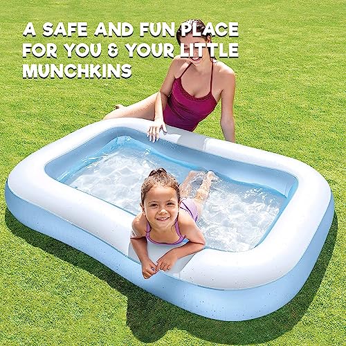Image of Kidoyz Inflatable Pool Family Swimming Pool with Air Pump - Foldable Portable Bath Tub for Kids & Adults, Easy to Set Up for Outdoor & Indoor Use (5.5Ft Pool + Air Pump)