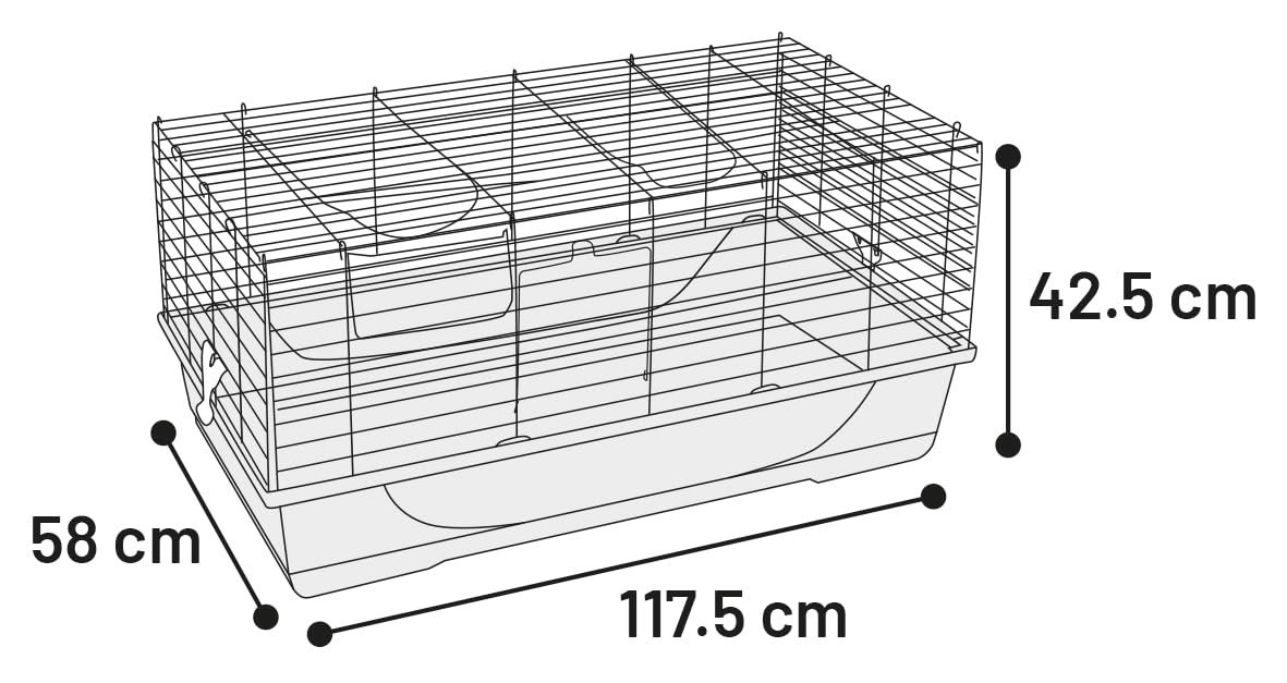 Flamingo Gabbia per roditori Mobi L Grigio - 117,5 x 58 x 42,5 cm - Gabbia per maiali d'India e conigli nani - con rastrelliere per fieno, 2 porte e una costruzione solida