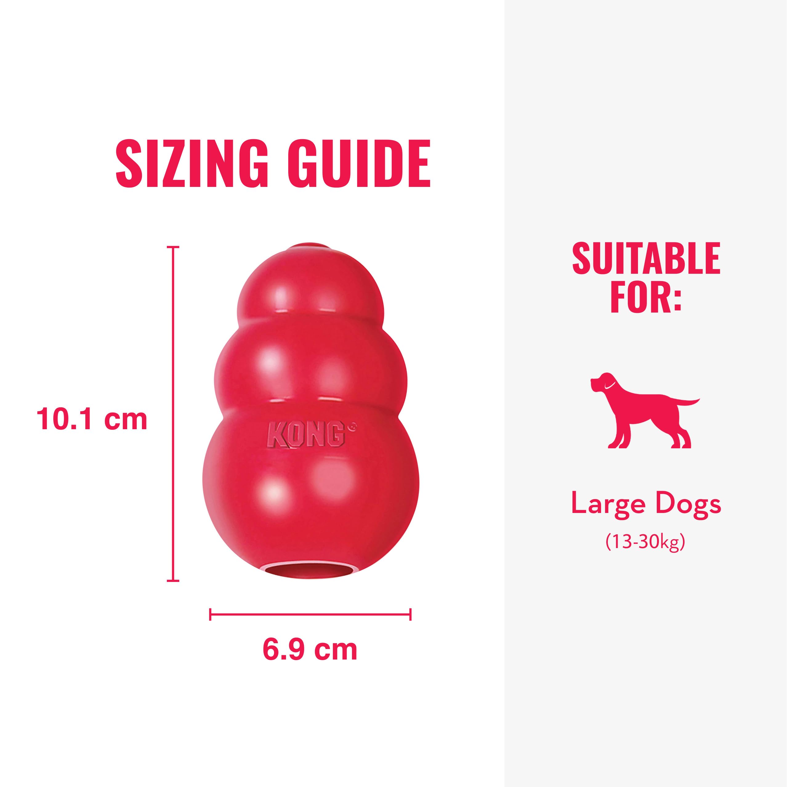 KONG Lot de 2 jouets classiques à mâcher pour chiens – Capacité de remplissage de friandises et rebond erratique pour une durée de jeu prolongée – Matériau en caoutchouc naturel durable – Pour grands