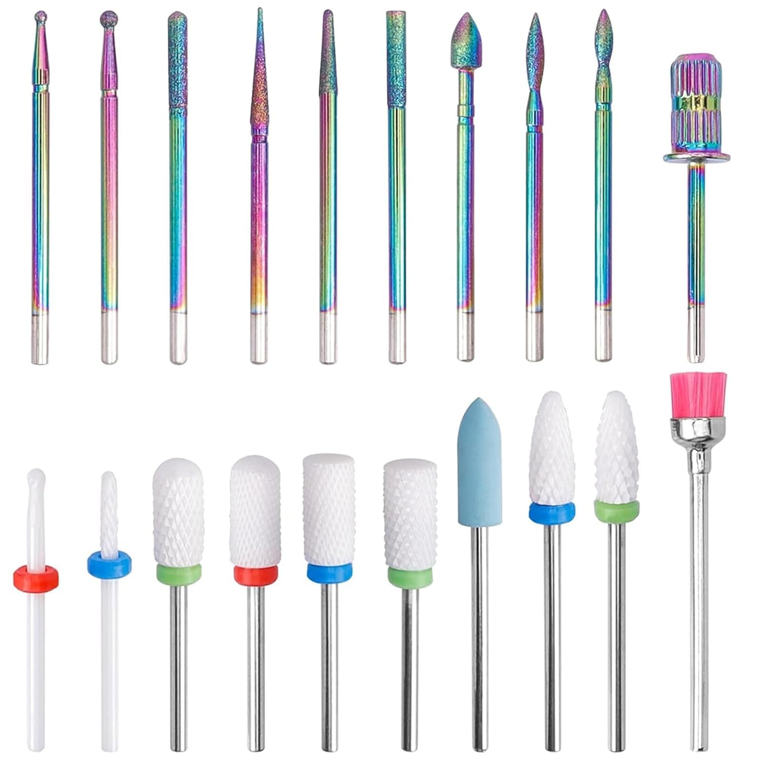 Gasea 20pcs Nail Drill Bit Set, Professional 3/32'' Ceramic Diamond Carbide Acrylic Gel Nail Art Tool Kit