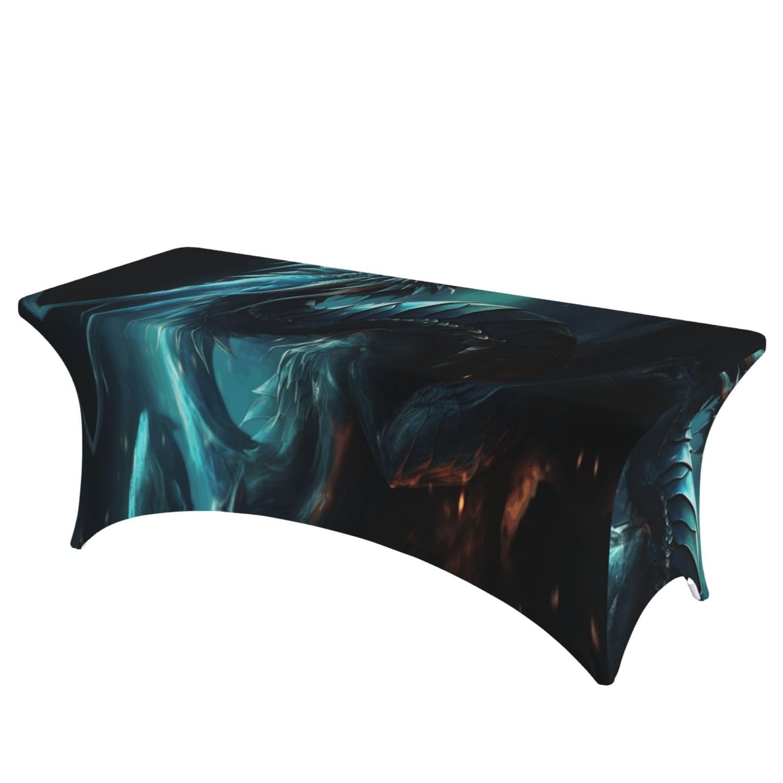 QMKFWT Dragon Decorative Tablecloth Protector for Wedding, Banquet & Parties6FT Spandex Rectangle Tablecloths, Stretch Washable Table Cloth Wrinkle Free Patio Table Cover