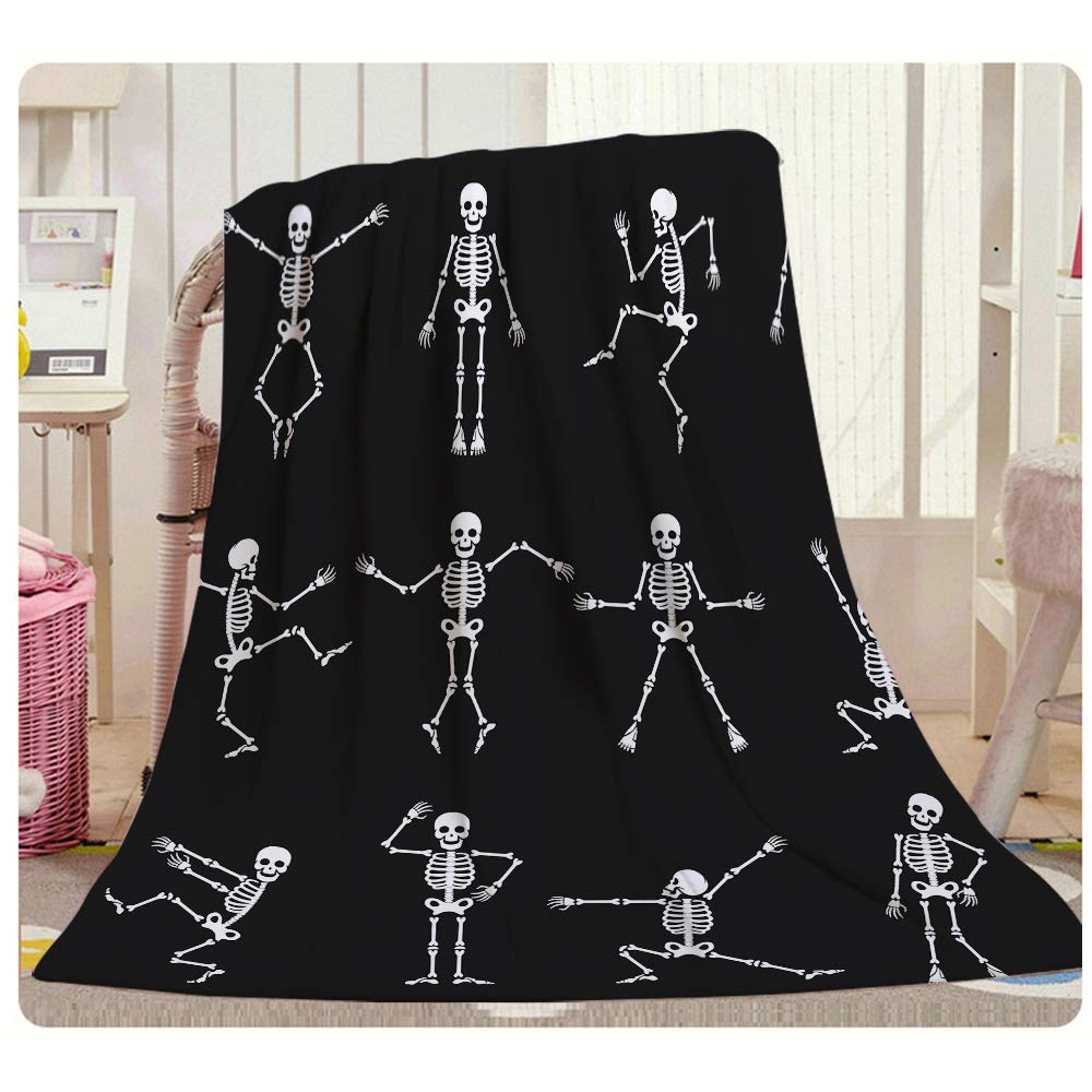 HGOD DESIGNS Skeleton Throw Blanket,Funny Cartoon Dancing Skeleton Body Soft Warm Decorative Throw Blanket for Baby Toddler or Pets Cat Dog 30