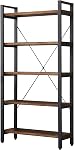 WH-AOERPUMY 5 Tier Bookcase, Solid Wood Bookshelf Rustic Vintage Industrial Etagere Bookcase, Metal and Wood Free Vintage Bookshelf, Retro Brown (5-Tiers)