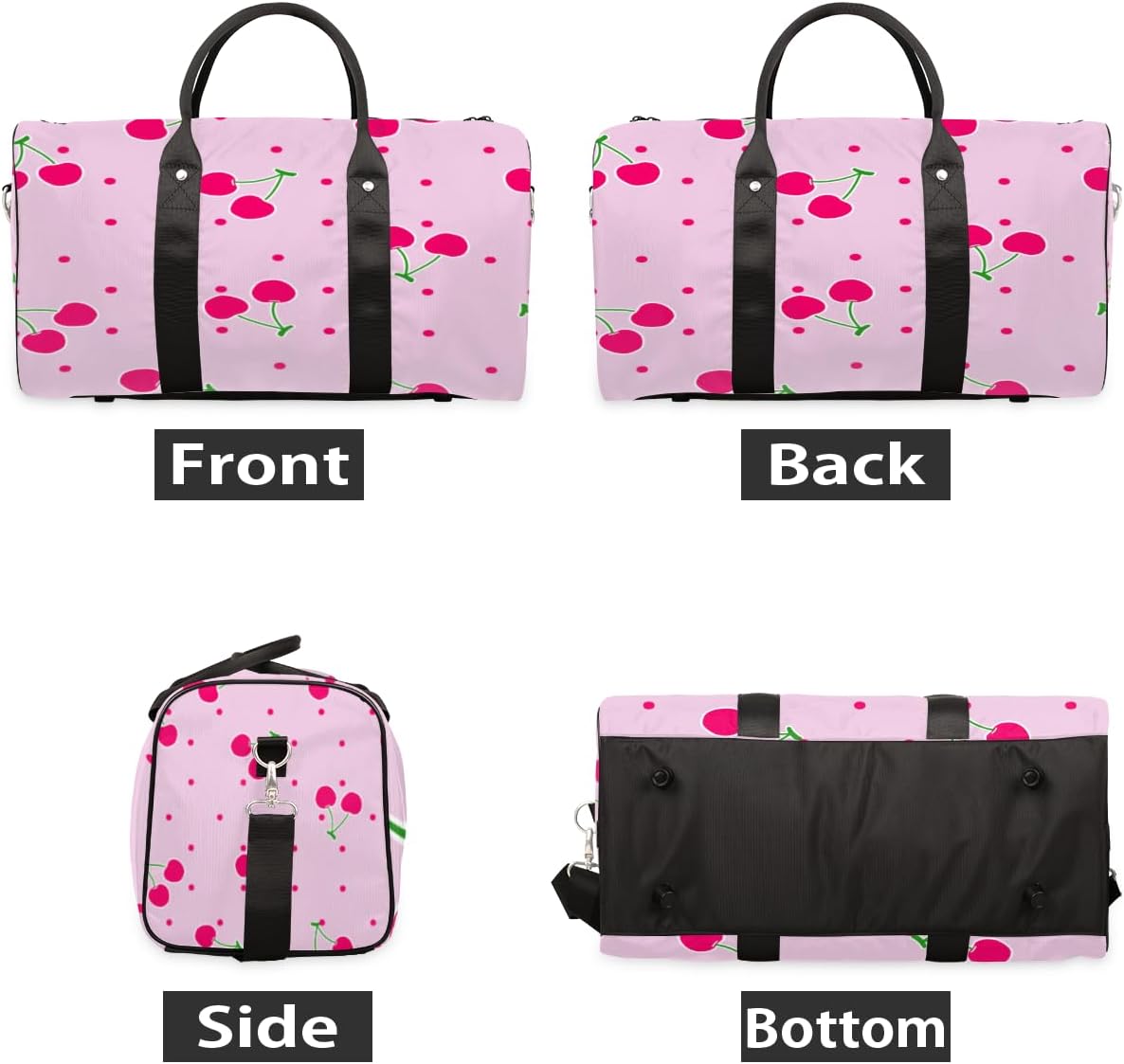 Cherries Dots Travel Duffel Bag for Women Men Large Capacity Overnight Weekender Bags for Lightweight Waterproof Sport Gym Bag for Workout Yoga Swim